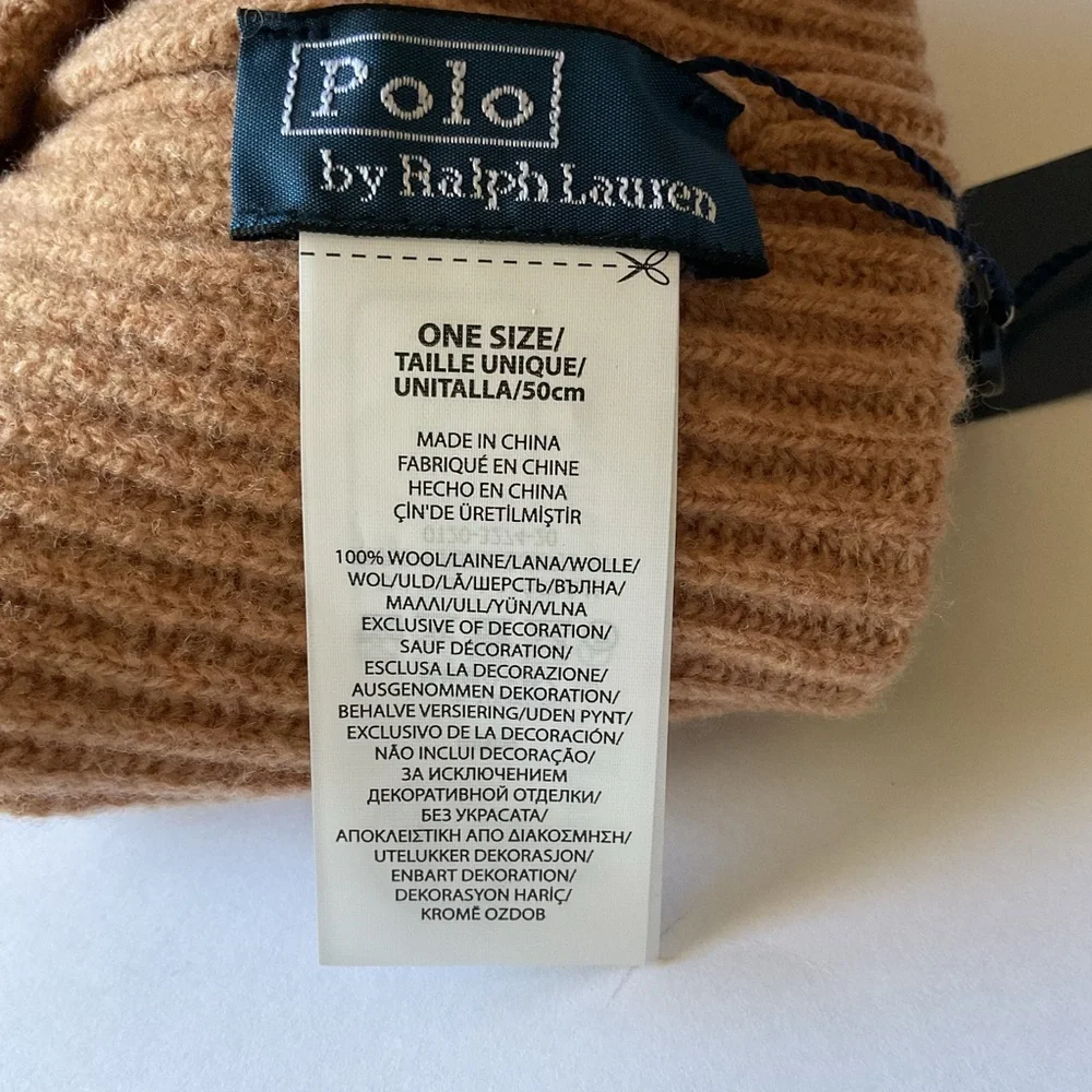 POLO RALPH LAUREN MENS SIGNATURE PONY WOOL KNIT BEANIE CAMEL OS NWT